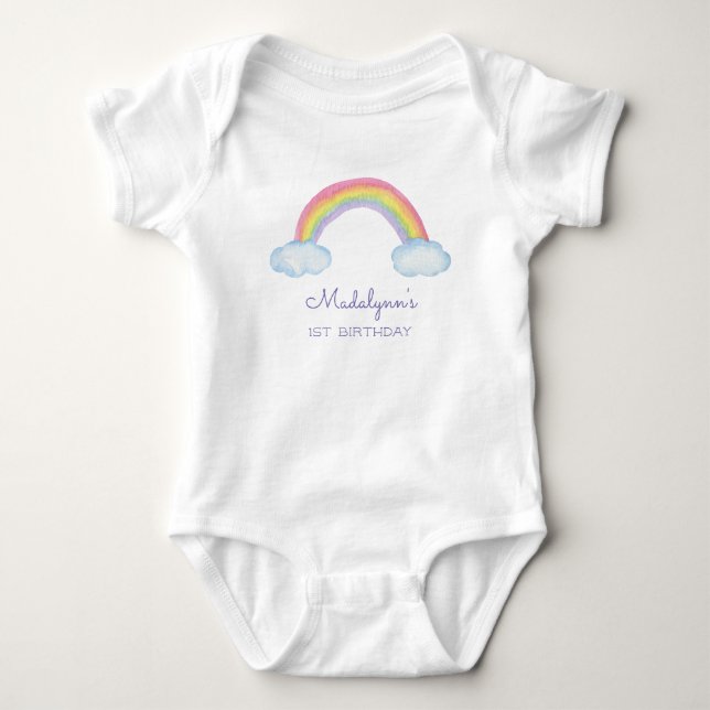Para Bebê Body de Aniversário de 1 Ano com Arco-íris em Aqua (Frente)