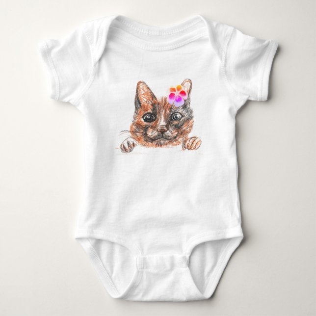 Para Bebê Body de Jersey com Desenho de Gato (Frente)