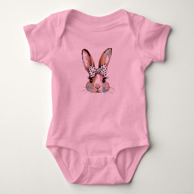 Para Bebê Body e macacão de Páscoa Coquette Bunny Bow (Frente)