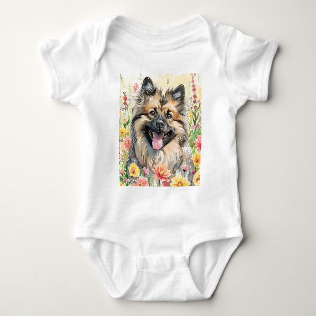 Para Bebê Body Infantil de Aguarela Keeshond (Frente)