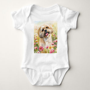 Para Bebê Body Infantil de Aguarela Lhasa Apso