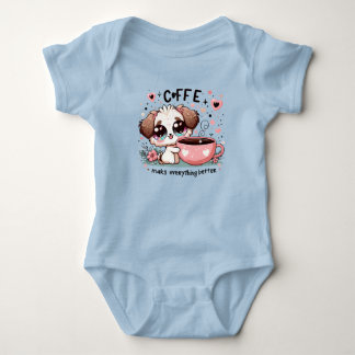 Para Bebê Body Infantil de Cachorrinho Fofo Amante de Café -