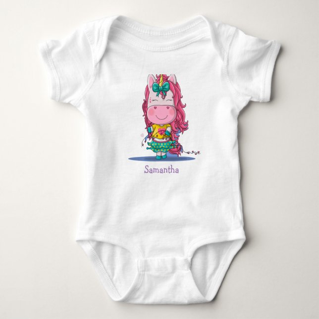 Para Bebê Body Infantil Festa Unicórnio Arco-íris Doce (Frente)