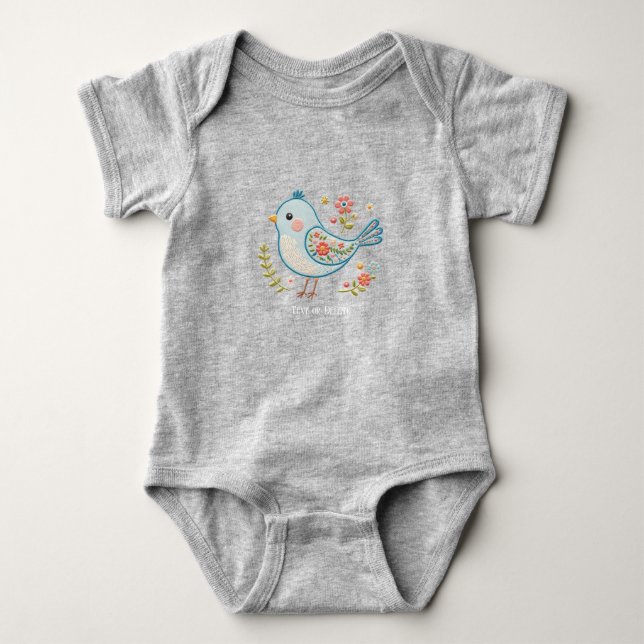 Para Bebê Body Infantil Floral de Pássaro Azul Pequeno (Frente)