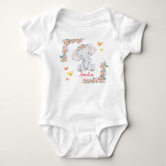 Para Bebê Body Infantil Nome Personalizado Elefante Floral