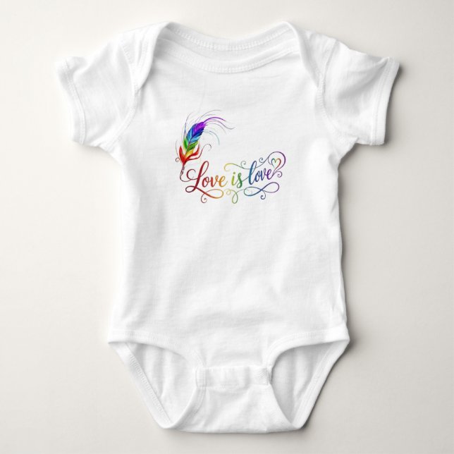 Para Bebê Body Infantil Orgulho Pena Arco-íris Amor é Amor (Frente)
