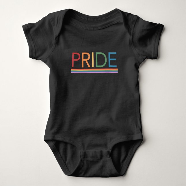 Para Bebê Body Infantil Preto com Arco-íris do ORGULHO (Frente)