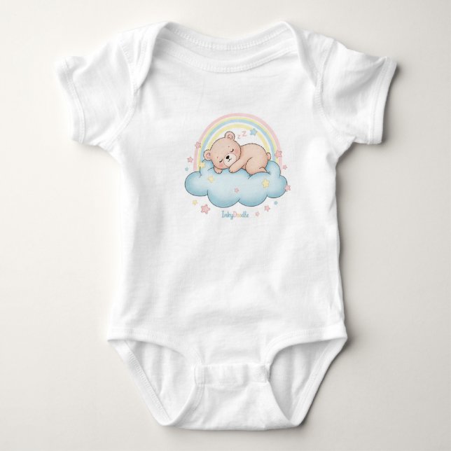 Para Bebê Body Infantil Urso Sonolento Caprichoso na Nuvem  (Frente)