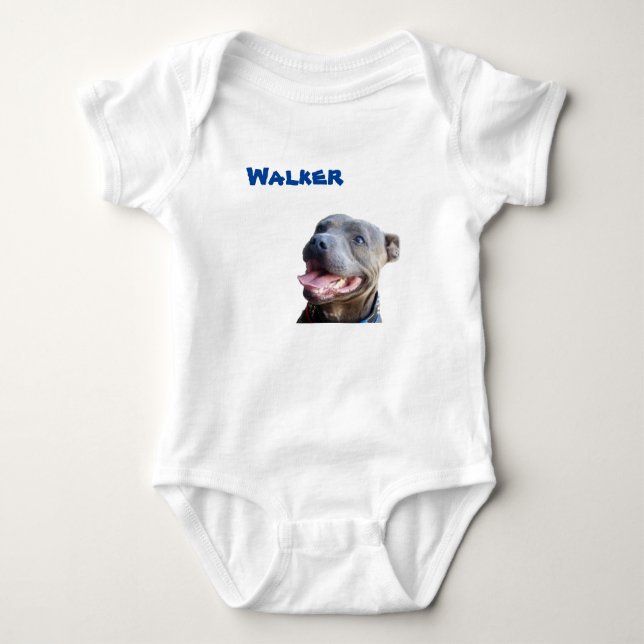 Para Bebê Body Infantil Walker Nome Com Staffordshire Bull T (Frente)