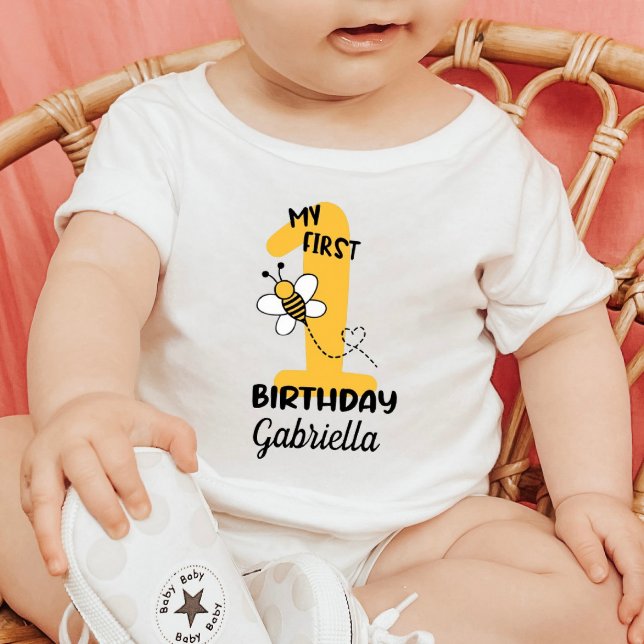 Para Bebê Bumble Bee Minha Primeira Camiseta De Aniversário (Criador carregado)