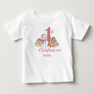 Para Bebê Camiseta 1º Natal rosa personalizável