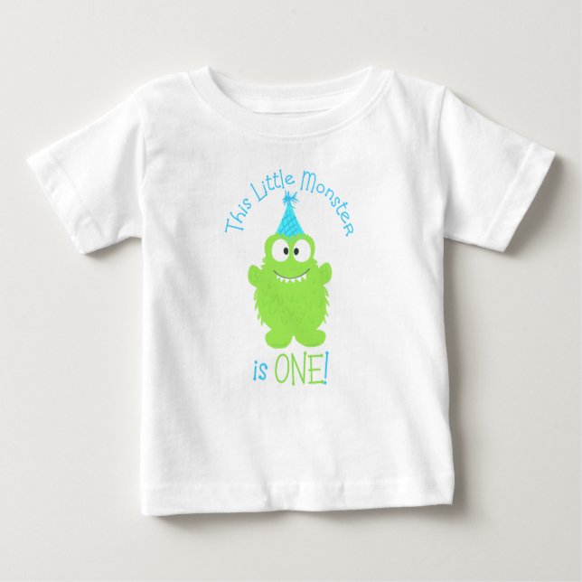 Para Bebê Camiseta Adorável do Monstro Primeiro Aniversário (Frente)