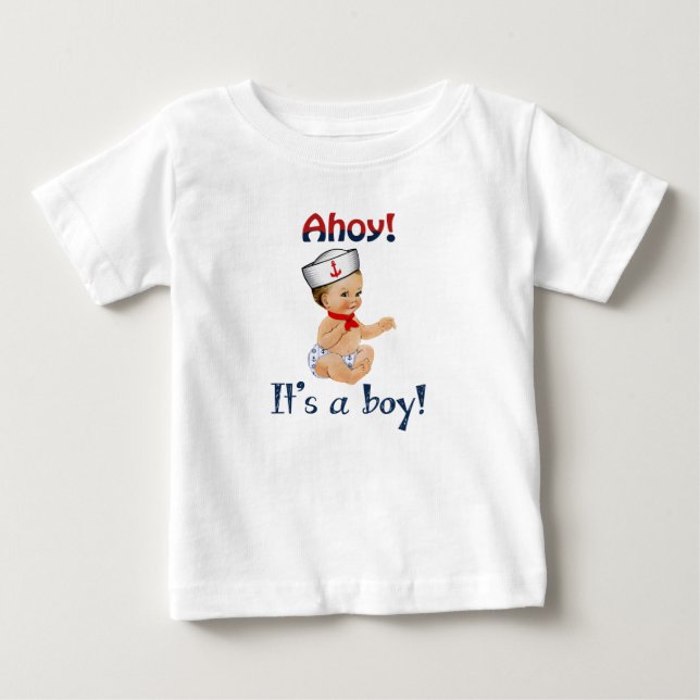Para Bebê Camiseta Ahoy É um Menino (Frente)