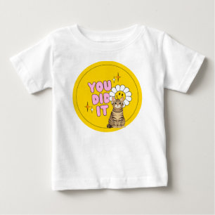 Para Bebê camiseta amarela fofa retrô e desenhos de gato