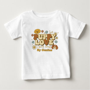 Para Bebê Camiseta Amor de Cachorrinho, Estilo Retro Groovy