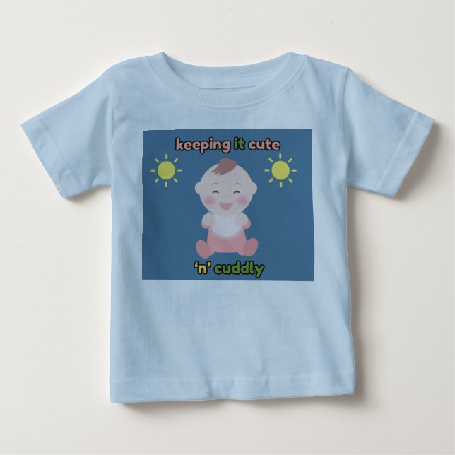 Para Bebê Camiseta Azul-Bebê Fofa e Aconchegante (Frente)
