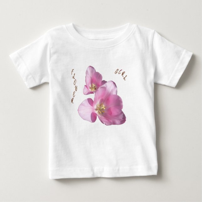 Para Bebê Camiseta Babados Menina Flores Tulipas Rosa Ensola (Frente)