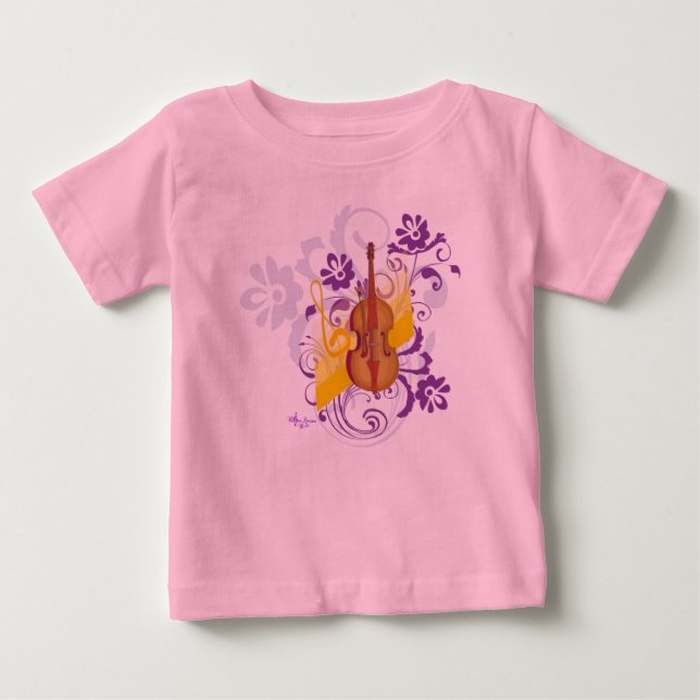 Para Bebê Camiseta Babados Violino Floral Redemoinho Rosa (Frente)
