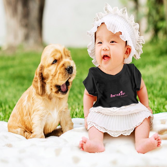 Para Bebê Camiseta Baby Menina Bestie Fofo Coração Rosa (Criador carregado)