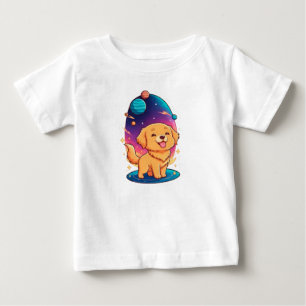 Para Bebê Camiseta Berçário Espacial do Cachorrinho Dourado