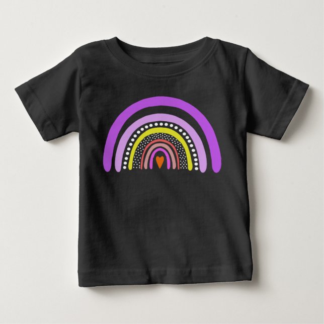 Para Bebê Camiseta Boho Doodle Coração Arco-Íris (Frente)