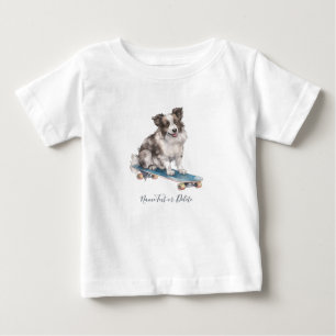 Para Bebê Camiseta Border Collie Aquarela