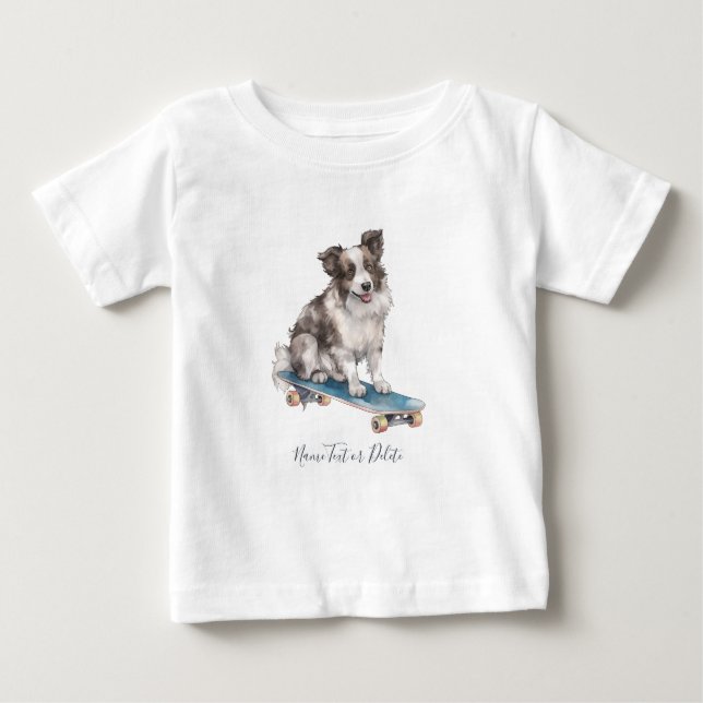 Para Bebê Camiseta Border Collie Aquarela (Frente)