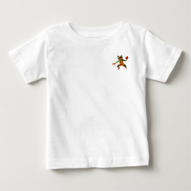 Para Bebê Camiseta branca de sapo de basquete infantil com c (Frente)