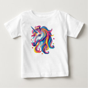 Para Bebê Camiseta Cabeça de Unicórnio Neon Vibrante Chuva