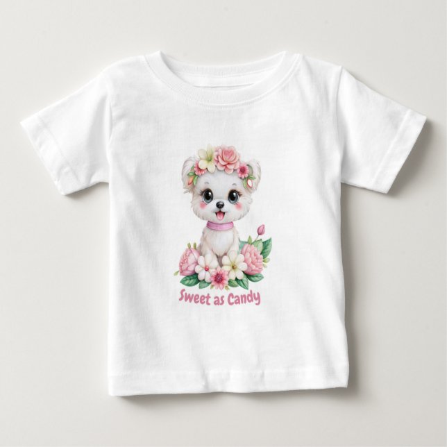 Para Bebê Camiseta Cachorrinho Fofo Doce Como Doce (Frente)