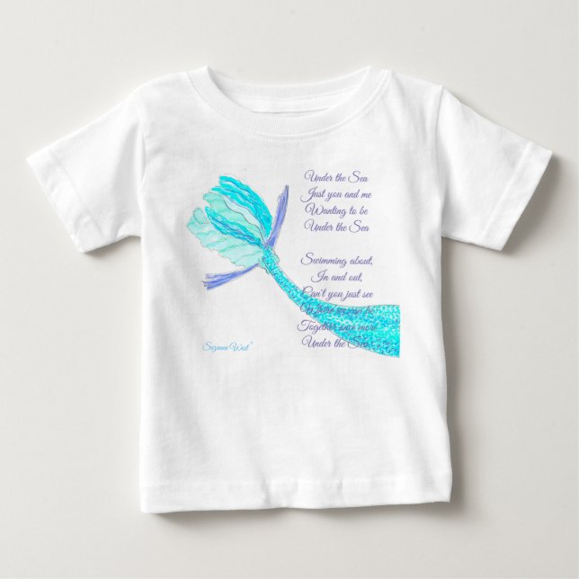 Para Bebê Camiseta cauda de peixe sob o mar com poema (Frente)