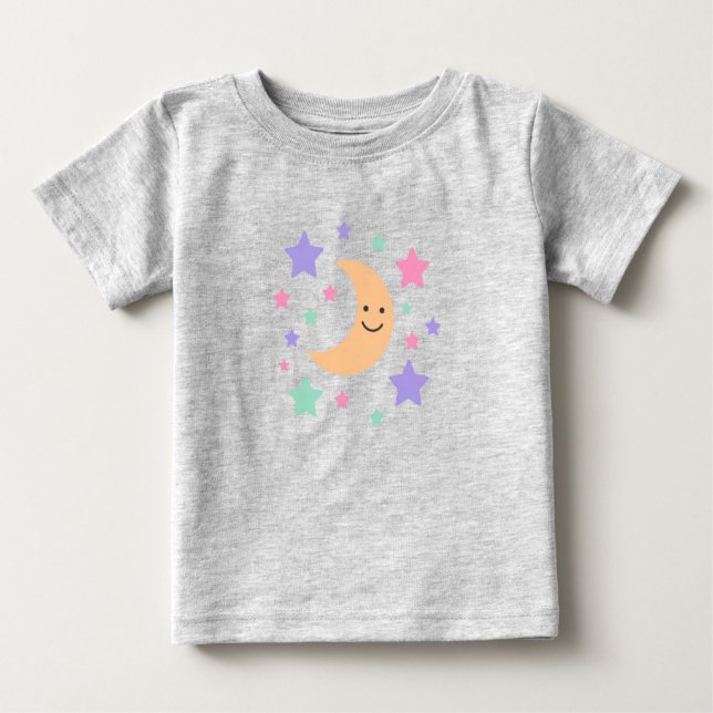 Para Bebê Camiseta Celestial Lua e Estrelas Pastel Fofa (Frente)