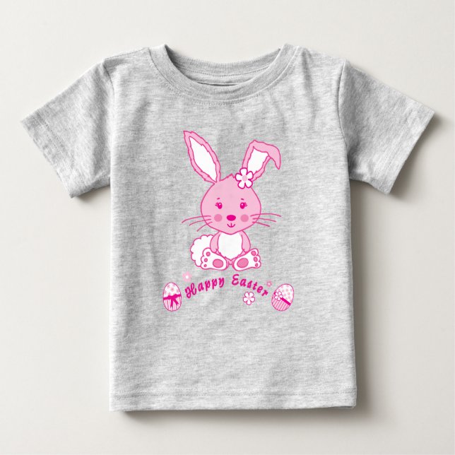 Para Bebê Camiseta coelho feliz páscoa ovos (Frente)