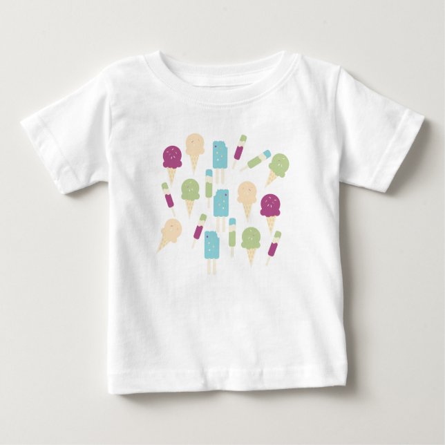 Para Bebê Camiseta Colorida do Sorvete de Aniversário (Frente)