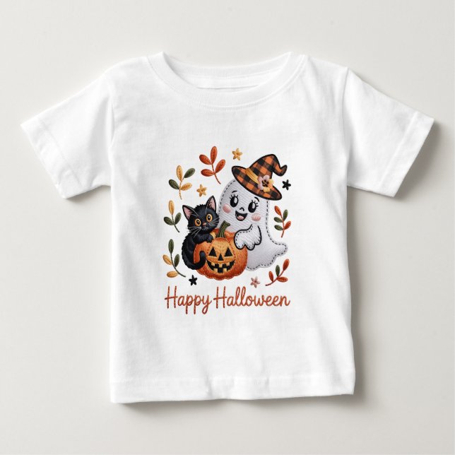 Para Bebê Camiseta Cute Halloween - Bordado Whimsical (Frente)