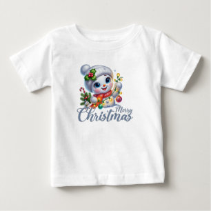 Para Bebê Camiseta Cute Snowgirl Merry Christmas Lights