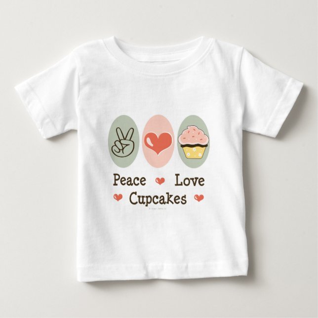 Para Bebê Camiseta da criança dos cupcakes do amor da paz (Frente)