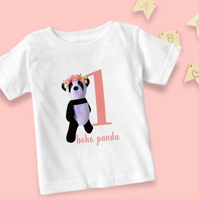 Para Bebê Camiseta da Primeira Rapariga de Panda Cuta (Just add your little one's age and name to this cute panda t-shirt)