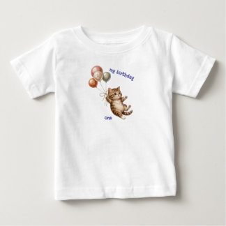 Para Bebê Camiseta de 1º Aniversário de Gatinho Fofo