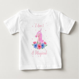 Para Bebê Camiseta de 1º Aniversário Eu Sou 1 & Unicórnio Má