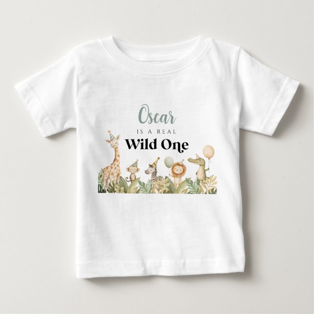 Para Bebê Camiseta de 1º Aniversário Wild One Animais Safari (Frente)