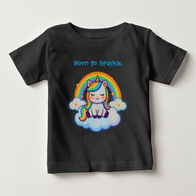 Para Bebê Camiseta de Algodão - Unicórnio da Moda (Frente)