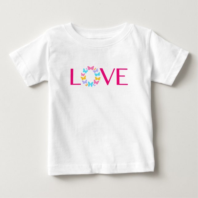 Para Bebê Camiseta de Amor e Borboletas (Frente)