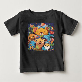 Para Bebê Camiseta de animais de cartoon preto - Urso, Rato