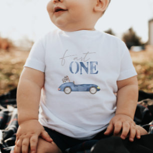 Para Bebê Camiseta de aniversário azul-marinho 'Fast One' de