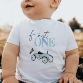 Para Bebê Camiseta de Aniversário com Carro de Corrida Azul 