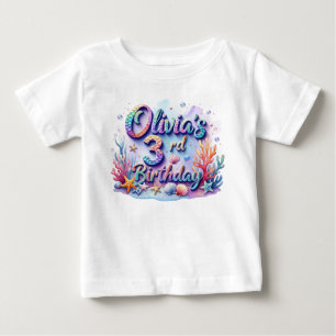 Para Bebê Camiseta de aniversário da Sereia - Nome e idade p