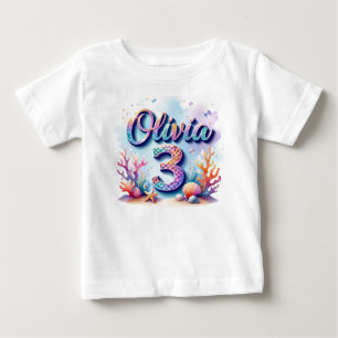 Para Bebê Camiseta de aniversário da Sereia - Nome e idade p