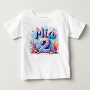 Para Bebê Camiseta de aniversário da Sereia - Nome e idade p