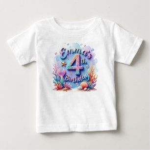 Para Bebê Camiseta de aniversário da Sereia - Nome e idade p